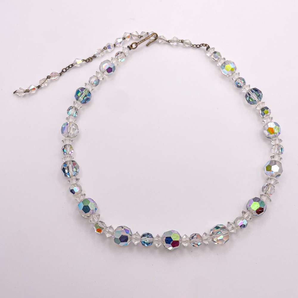Vintage Coro 1950’s Clear Aurora Borealis AB Faceted Crystal Choker Necklace - Picture 2 of 9